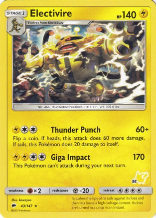 Electivire (43/147) (Pikachu Stamp #32) [Battle Academy 2020] - Trinity Hobby
