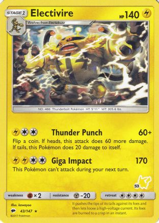 Electivire (43/147) (Pikachu Stamp #53) [Battle Academy 2020] - Trinity Hobby