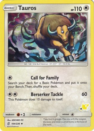 Tauros (164/236) (Pikachu Stamp #14) [Battle Academy 2020] - Trinity Hobby