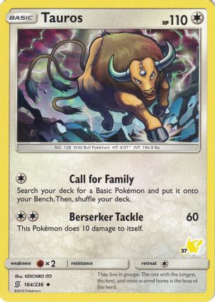 Tauros (164/236) (Pikachu Stamp #37) [Battle Academy 2020] - Trinity Hobby