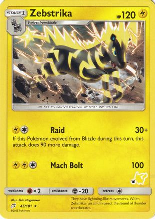 Zebstrika (45/181) (Pikachu Stamp #16) [Battle Academy 2020] - Trinity Hobby