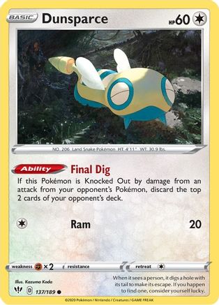 Dunsparce (137/189) [Sword & Shield: Darkness Ablaze] - Trinity Hobby