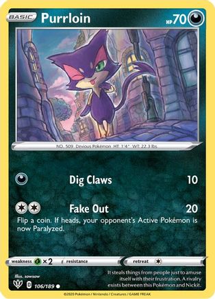 Purrloin (106/189) [Sword & Shield: Darkness Ablaze] - Trinity Hobby