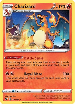 Charizard (025/185) (Cracked Ice Holo) (Theme Deck Exclusive) [Sword & Shield: Vivid Voltage] - Trinity Hobby
