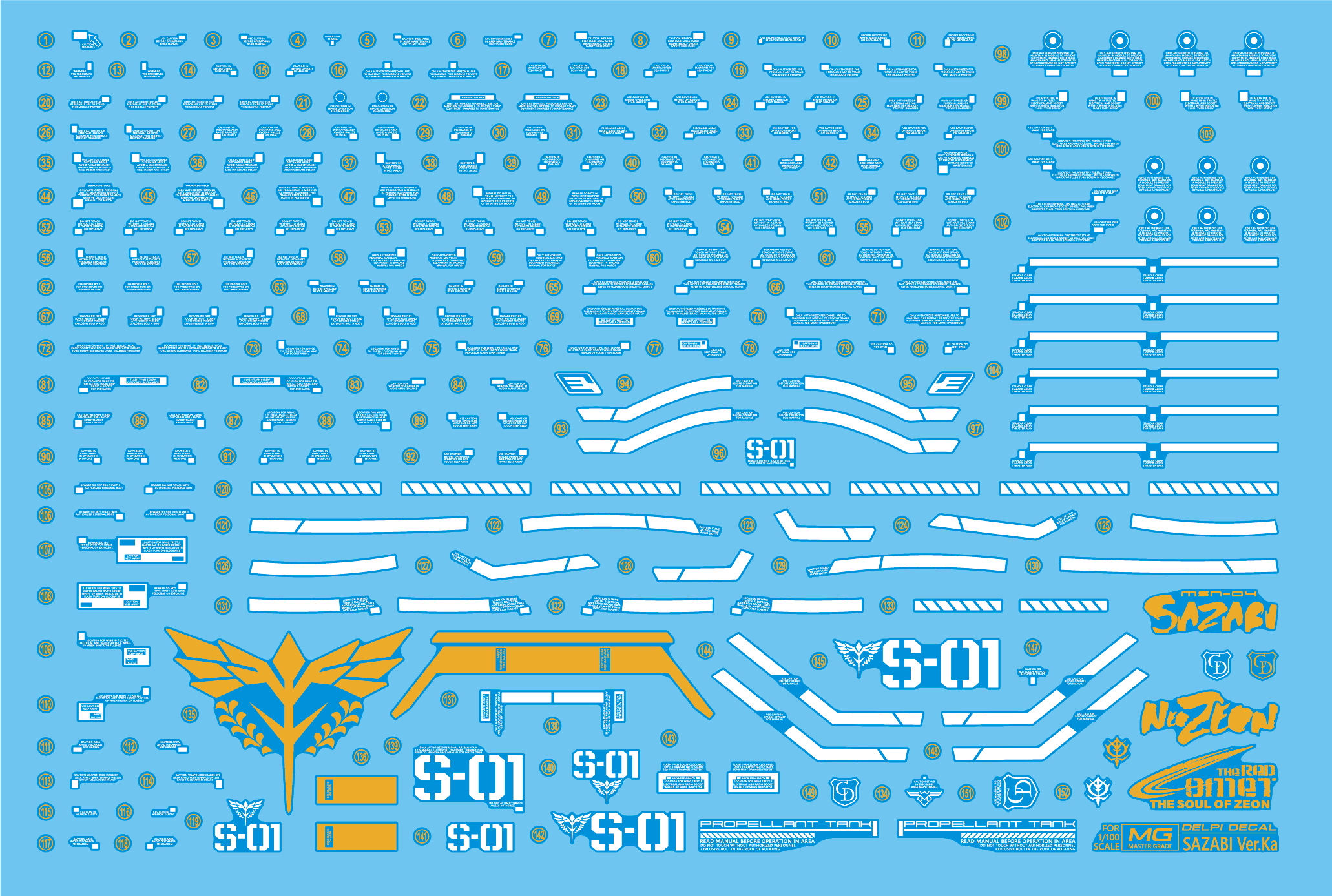 Delpi Decals MG SAZABI WHITE & Gold part HOLO WATER DECAL