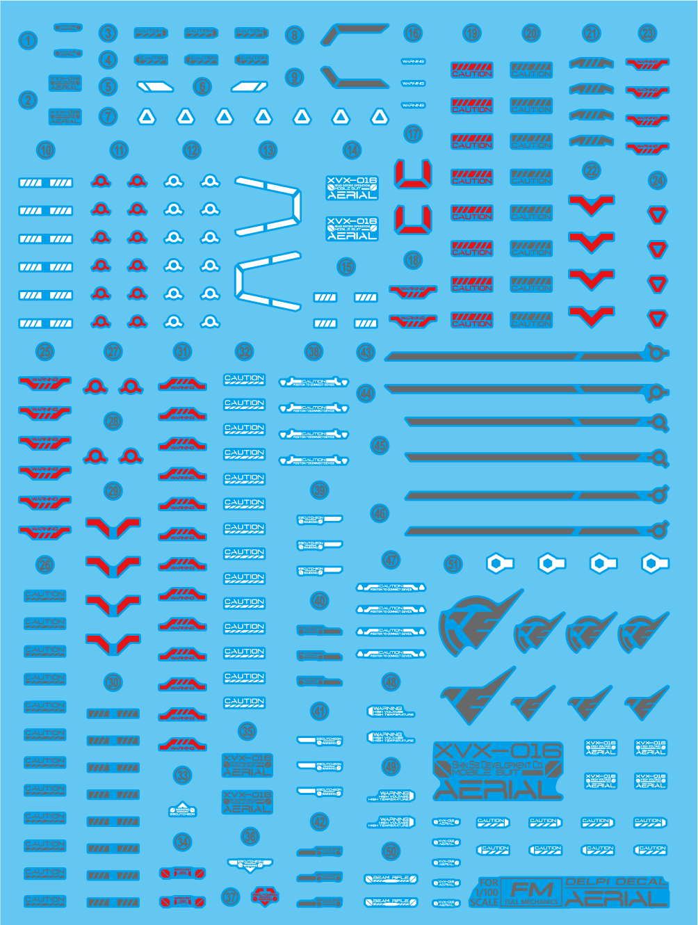 Delpi Decals Full Mechanics (FM) 1/100 AERIAL WATER DECAL (NORMAL) - Trinity Hobby