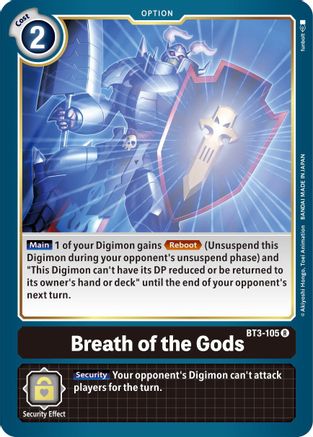 Digimon Breath of the Gods [BT3-105] special booster card featuring artwork of a powerful Digimon character.