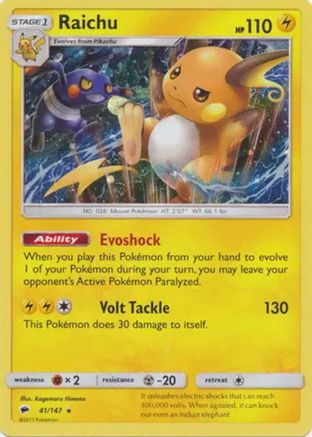 Raichu (41/147) (Cosmos Holo) [Sun & Moon: Burning Shadows] - Trinity Hobby