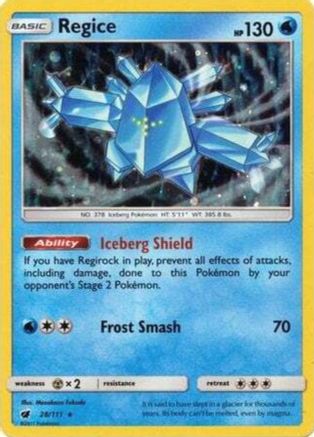 Regice (28/111) (Cosmos Holo) [Sun & Moon: Crimson Invasion] - Trinity Hobby