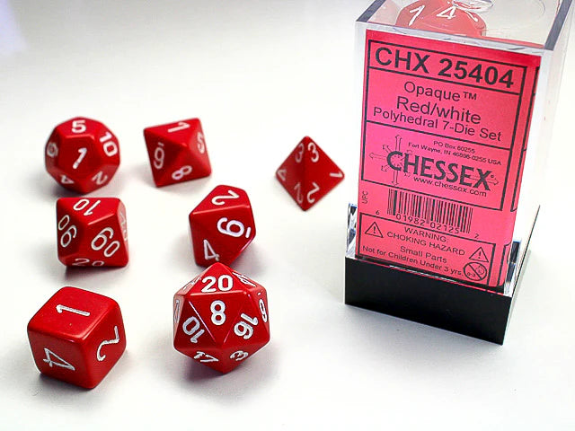 Opaque Polyhedral Red/White 7-Die Set - Trinity Hobby