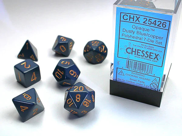 Opaque Polyhedral Dusty Blue/Copper 7-Die Set - Trinity Hobby