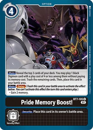 Digimon Pride Memory Boost! single card from the Next Adventure series featuring vibrant Digimon artwork.