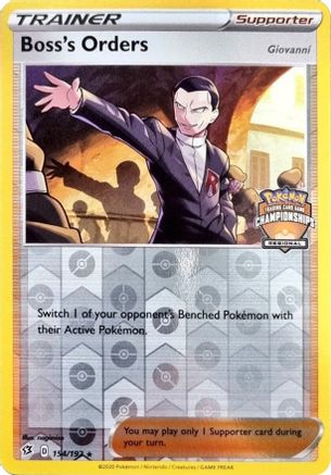Boss's Orders (154/192) (Giovanni) (Regional Championship Promo) [Sword & Shield: Rebel Clash] - Trinity Hobby