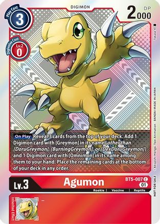 Agumon [BT5-007] (New Awakening Pre-Release Tournament Winner Card) [New Awakening Pre-Release Promos] - Trinity Hobby