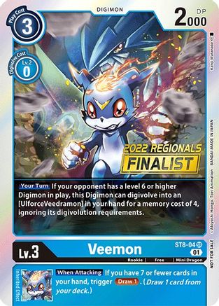 Veemon [ST8-04] (2022 Championship Online Regional) (Online Finalist) [Starter Deck: Ulforce Veedramon Promos] - Trinity Hobby