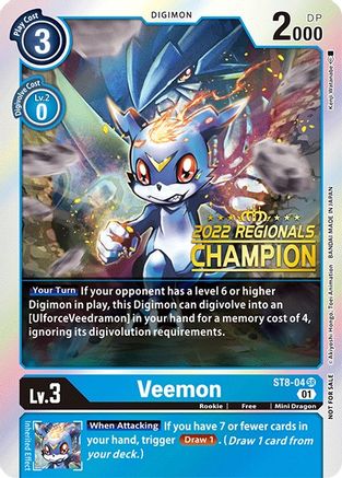Veemon [ST8-04] (2022 Championship Online Regional) (Online Champion) [Starter Deck: Ulforce Veedramon Promos] - Trinity Hobby