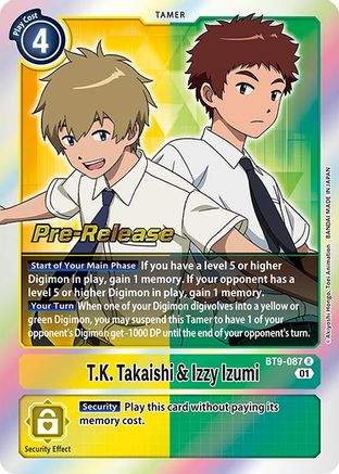 T.K. Takaishi & Izzy Izumi [BT9-087] [X Record Pre-Release Promos] - Trinity Hobby