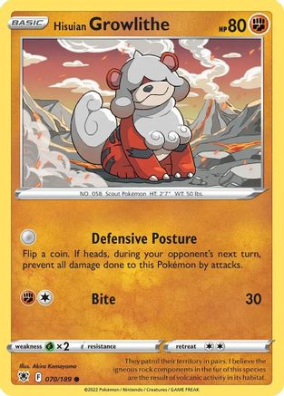Hisuian Growlithe (070/189) (Theme Deck Exclusive) [Sword & Shield: Astral Radiance] - Trinity Hobby