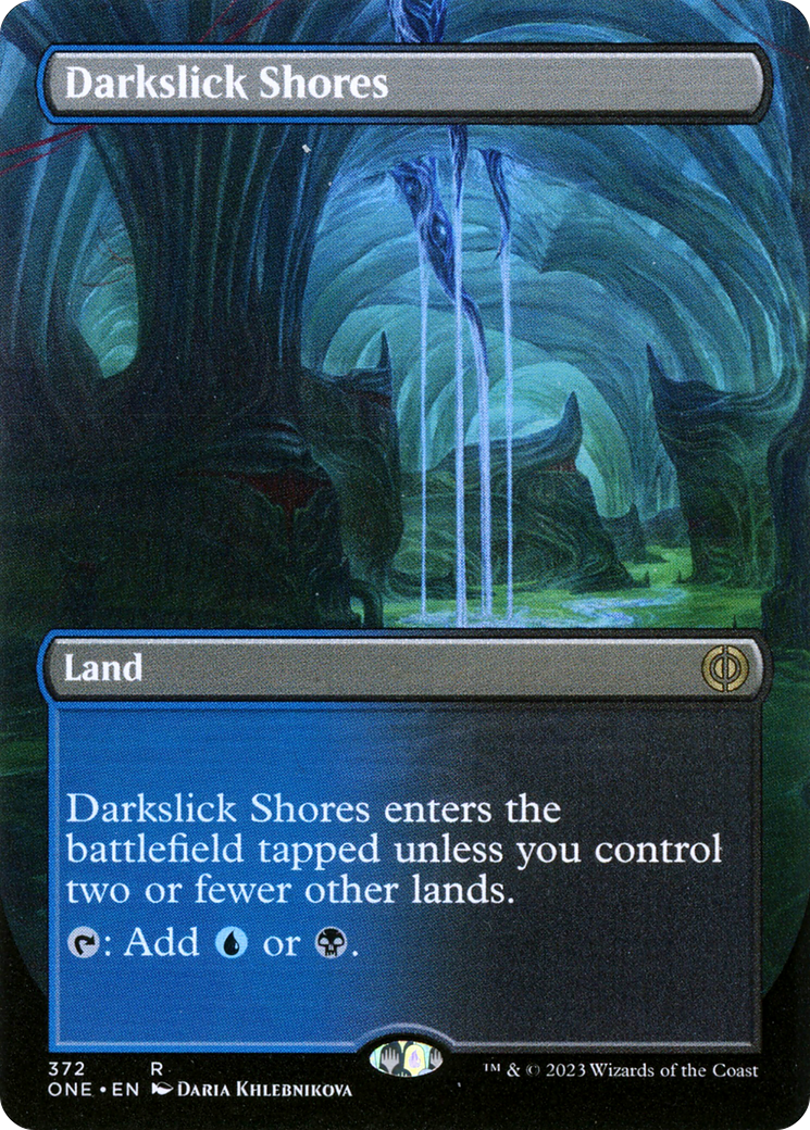Darkslick Shores (Borderless Alternate Art) [Phyrexia: All Will Be One] - Trinity Hobby