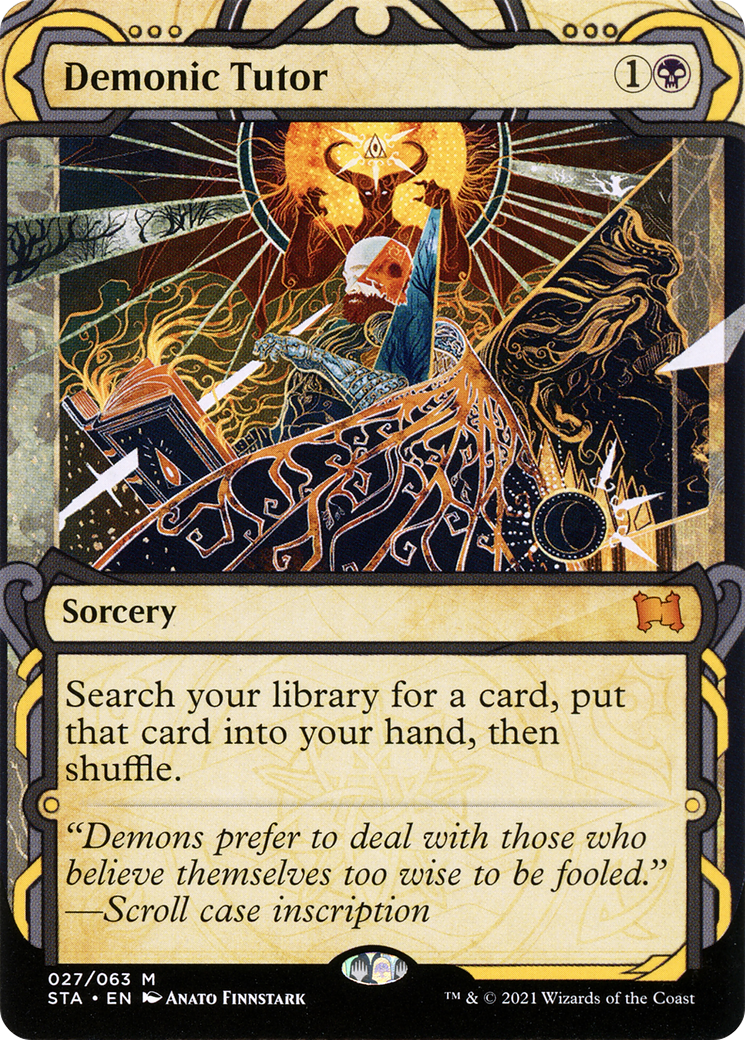 Demonic Tutor [Etched Foil]  (STA-027) - [Strixhaven Mystical Archive]: (Showcase) (Borderless) - Trinity Hobby