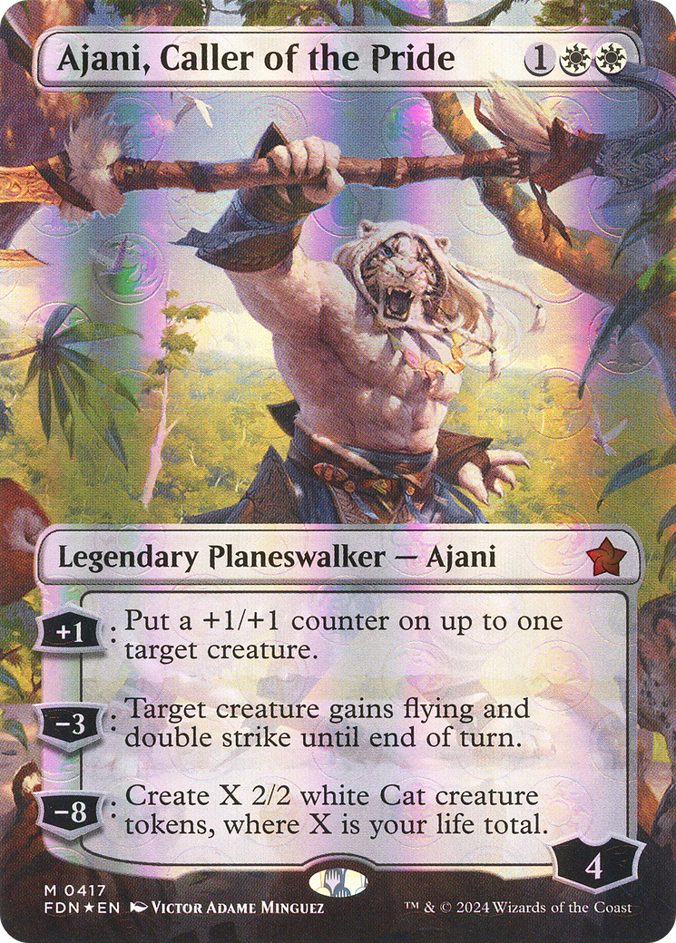 Ajani, Caller of the Pride (Borderless) (Mana Foil) [Foundations] - Trinity Hobby
