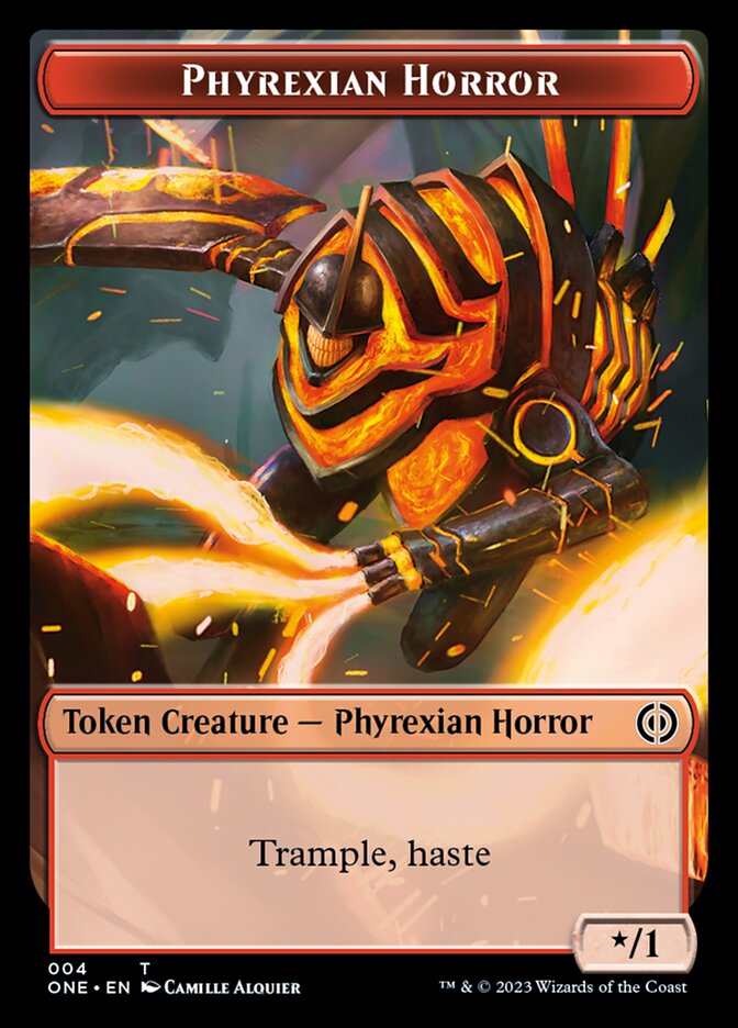 Rebel // Phyrexian Horror (004) Double-Sided Token [Phyrexia: All Will Be One Tokens] - Trinity Hobby