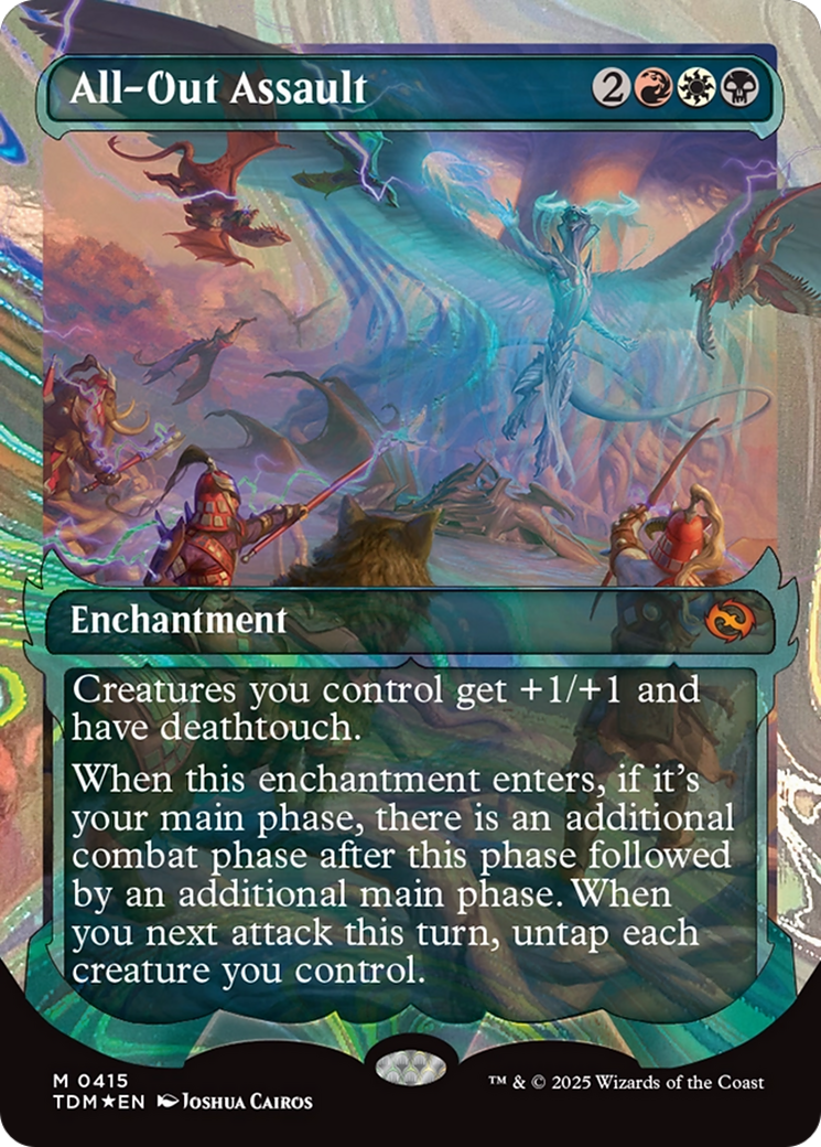 All-Out Assault  [Foil]  (TDM-415) - [Tarkir: Dragonstorm]: (Showcase, enchantment) (Borderless) - Trinity Hobby