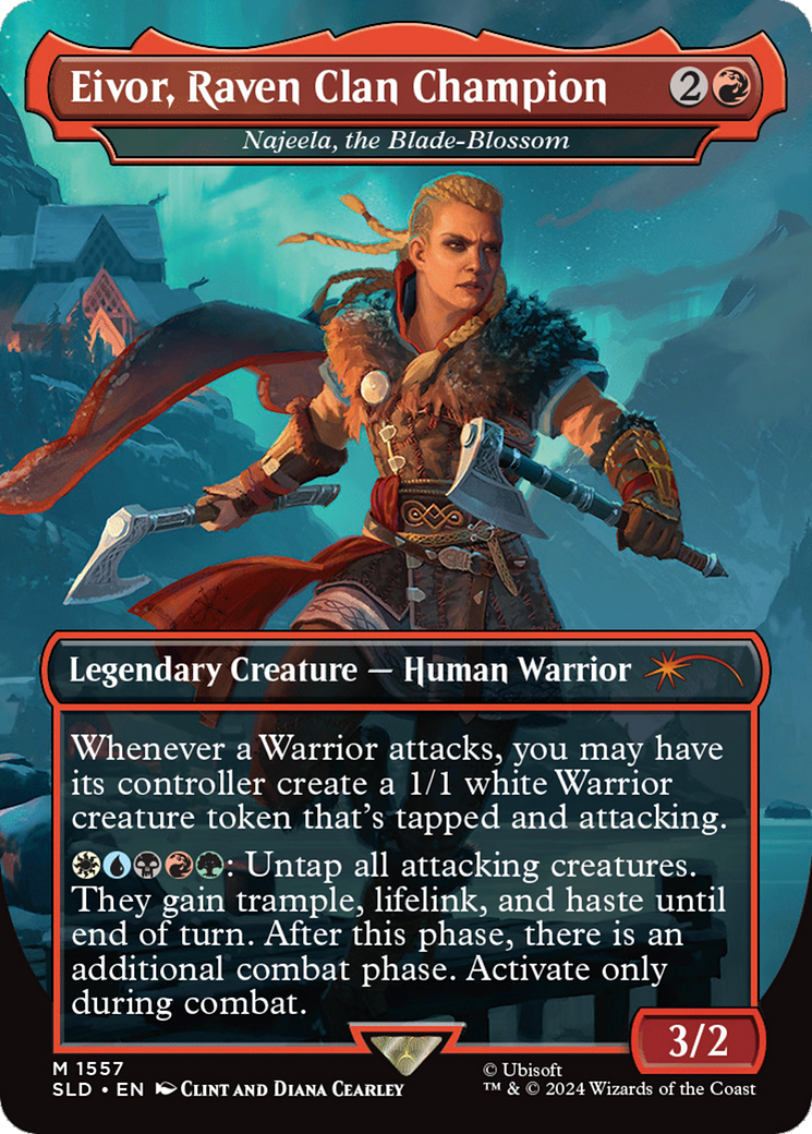 Najeela, the Blade-Blossom  [Foil]  (SLD-1557) - [Secret Lair Drop] / Eivor, Raven Clan Champion (Borderless) - Trinity Hobby