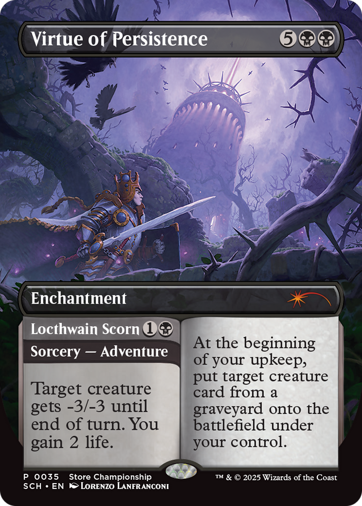 Virtue of Persistence // Locthwain Scorn  [Foil]  (GAME-035) - [Store Championships]: (enchantment) (Borderless) - Trinity Hobby