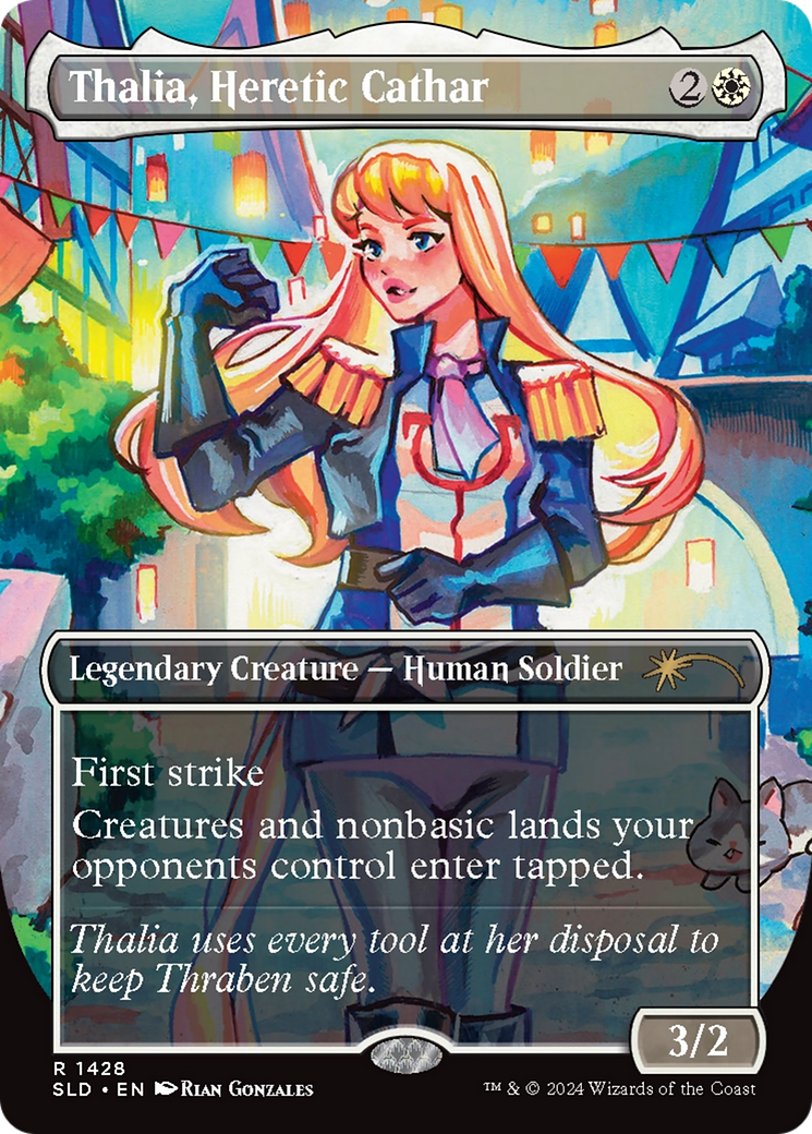 Thalia, Heretic Cathar  [Foil]  (SLD-1428) - [Secret Lair Drop] (Borderless) - Trinity Hobby