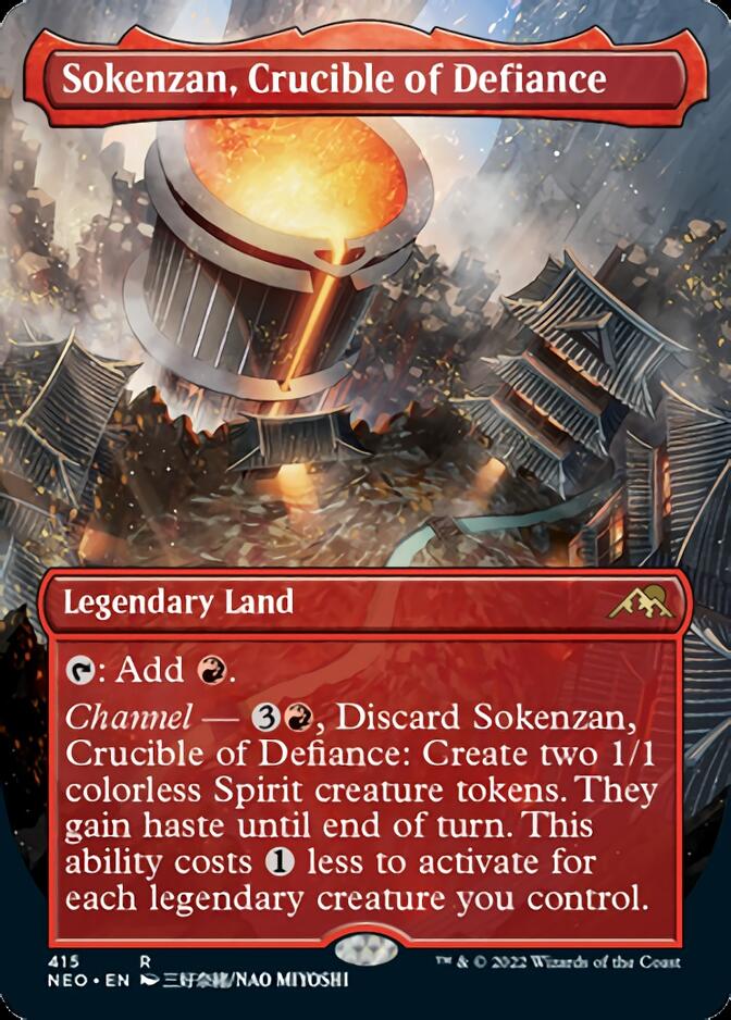 Sokenzan, Crucible of Defiance (Borderless Alternate Art) [Kamigawa: Neon Dynasty] - Trinity Hobby