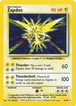 Zapdos (16/102) [Base Set Unlimited] - Trinity Hobby