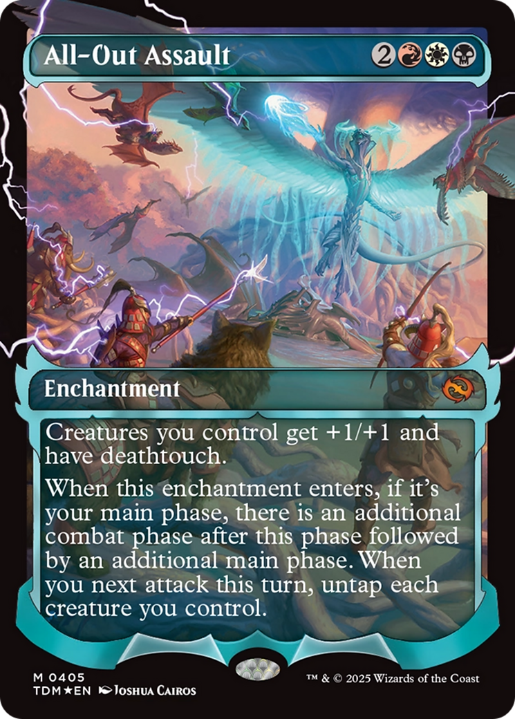 All-Out Assault  [Foil]  (TDM-405) - [Tarkir: Dragonstorm]: (Showcase, enchantment) (Borderless) - Trinity Hobby