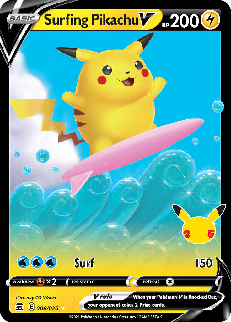 Surfing Pikachu V (008/025) [Celebrations: 25th Anniversary] - Trinity Hobby