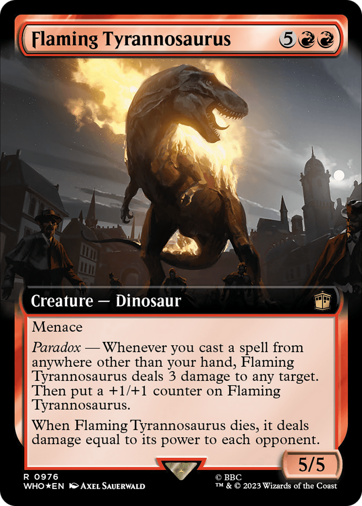 Flaming Tyrannosaurus (Extended Art) (Surge Foil) [Doctor Who] - Trinity Hobby