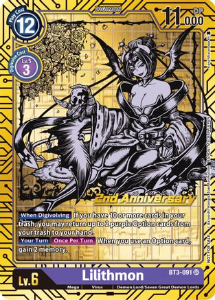 Lilithmon [BT3-091] (2nd Anniversary Card Set) [Release Special Booster Promos] - Trinity Hobby