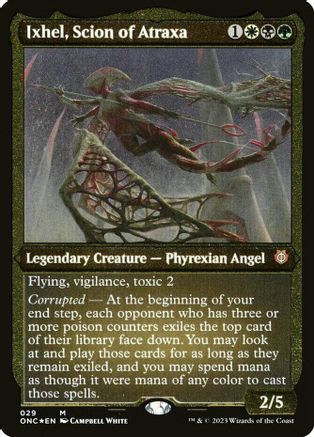 Ixhel, Scion of Atraxa (Display Commander) (Foil Etched) - Thick Stock (ONC-029) - [Commander: Phyrexia: All Will Be One] Foil - Trinity Hobby