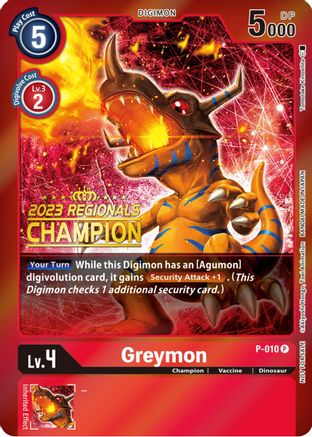 Greymon - P-010 (2023 Regionals Champion) (P-010) - [Digimon Promotion Cards] Foil - Trinity Hobby