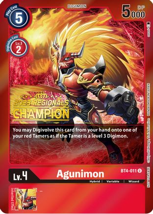 Agunimon [BT4-011] (2023 Regionals Champion) [Great Legend Promos] - Trinity Hobby