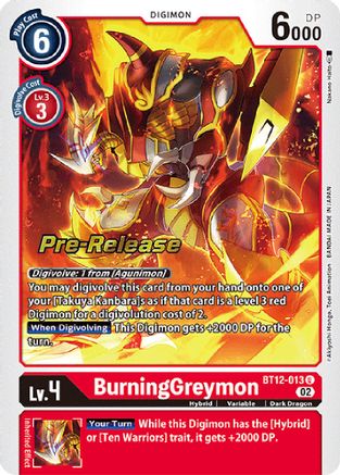 BurningGreymon [BT12-013] [Across Time Pre-Release Cards] - Trinity Hobby