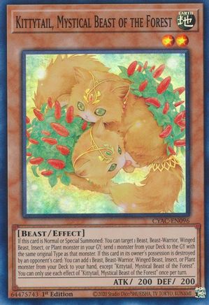 Kittytail, Mystical Beast of the Forest [CYAC-EN096] Super Rare - Trinity Hobby
