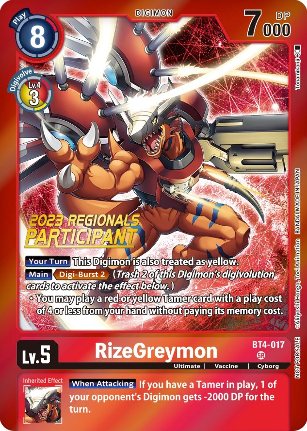 RizeGreymon [BT4-017] (2023 Regionals Participant) [Great Legend Promos] - Trinity Hobby