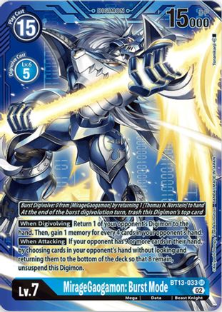 MirageGaogamon: Burst Mode [BT13-033] (Alternate Art with Blue Background) [Versus Royal Knights Booster] - Trinity Hobby