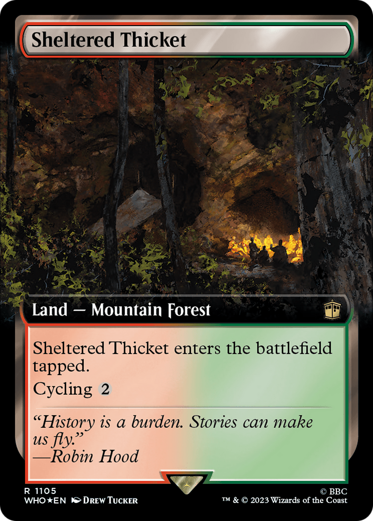 Sheltered Thicket (Extended Art) (Surge Foil) [Doctor Who] - Trinity Hobby