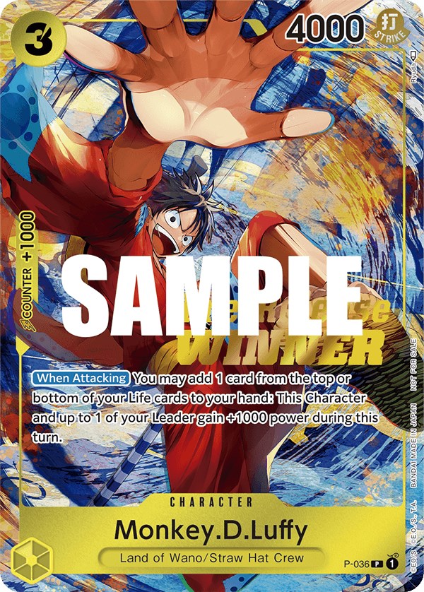 Monkey.D.Luffy (Pre-Release Tournament) (Winner) (P-036) - [One Piece Promotion Cards] Foil - Trinity Hobby