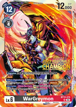 WarGreymon [BT12-070] (2023 Regionals Champion) [Across Time] - Trinity Hobby