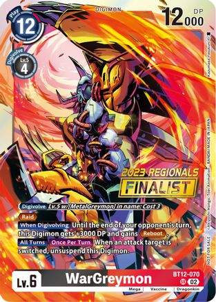 WarGreymon [BT12-070] (2023 Regionals Finalist) [Across Time] - Trinity Hobby