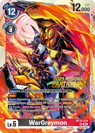 WarGreymon [BT12-070] (2023 Regionals Participant) [Across Time] - Trinity Hobby