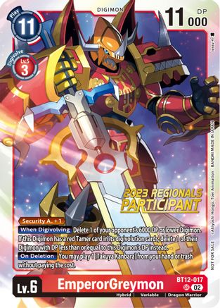 EmperorGreymon [BT12-017] (2023 Regionals Participant) [Across Time] - Trinity Hobby