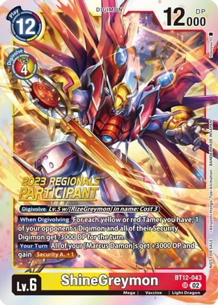 ShineGreymon [BT12-043] (2023 Regionals Participant) [Across Time] - Trinity Hobby
